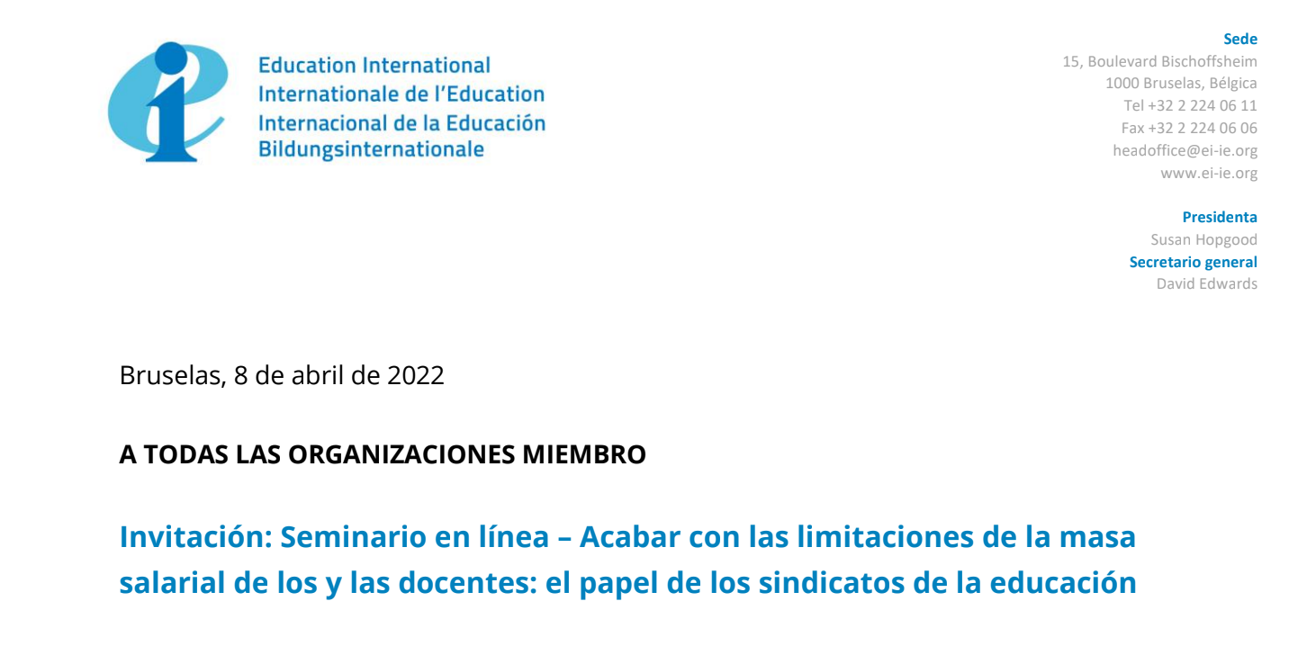 Seminario: Acabar con las limitaciones de la masa salarial de los y las docentes. El papel de los sindicatos de la educación